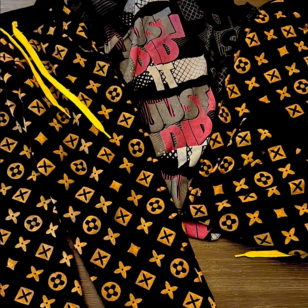 designer inspired gold black joggers w/ full-zip hoodie. Also have black w green